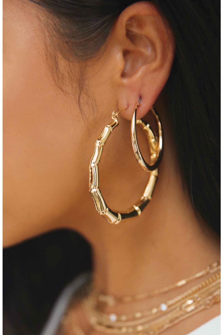 Bamboo Hoop Earrings, Alternate, color, GOLD
