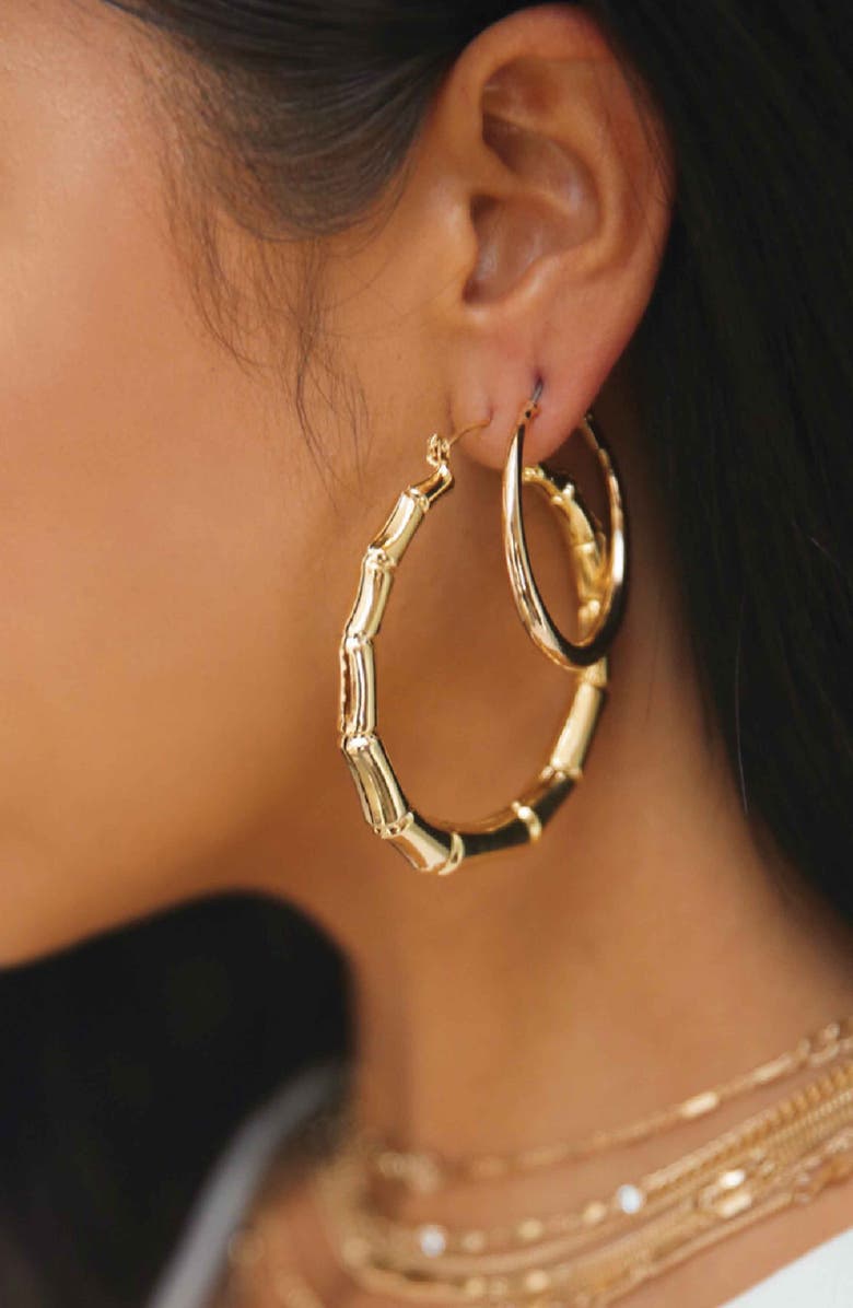 Ettika Bamboo Hoop Earrings, Alternate, color, Gold
