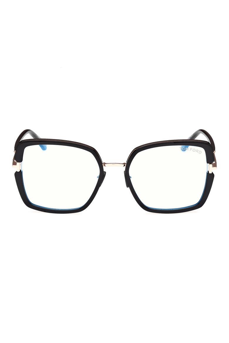 55mm Square Blue Light Blocking Optical Glasses, Main, color, BLACK ROSE GOLD / T LOGO