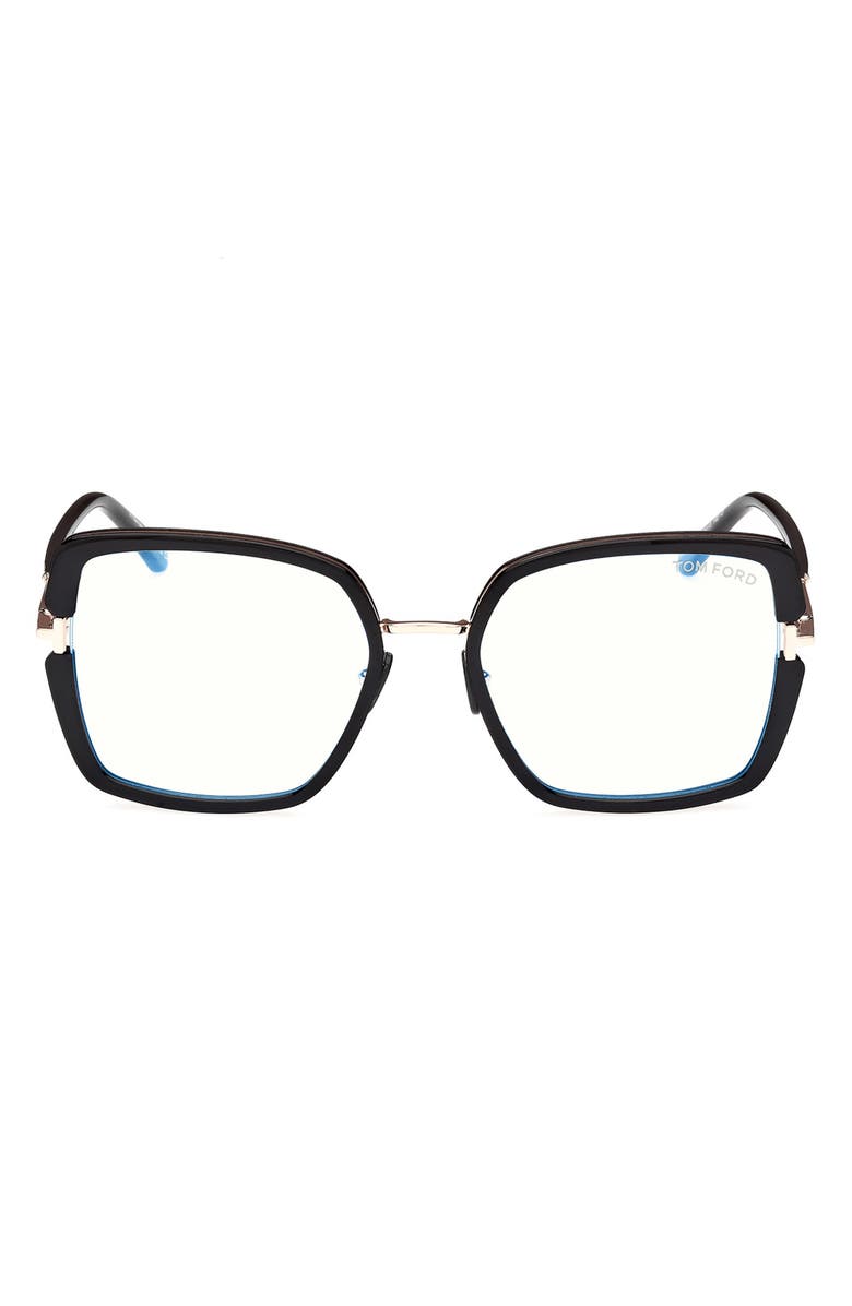 TOM FORD 55mm Square Blue Light Blocking Optical Glasses, Main, color, Black Rose Gold / T Logo