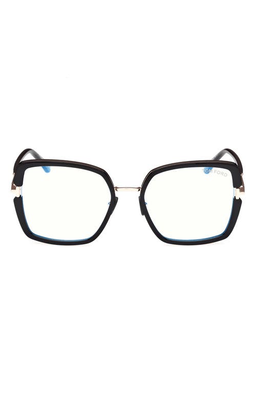 Shop Tom Ford 55mm Square Blue Light Blocking Optical Glasses In Black Rose Gold/t Logo