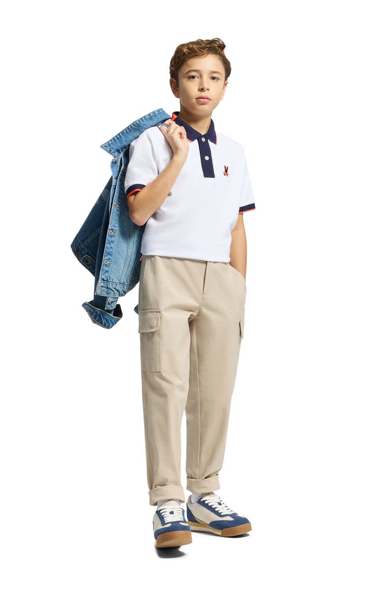 Psycho Bunny Kids' Thatcher Cotton Pique Polo, Alternate, color, White