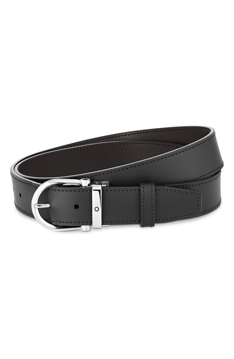 Montblanc Reversible Horseshoe Buckle Leather Belt, Main, color, Black Brown