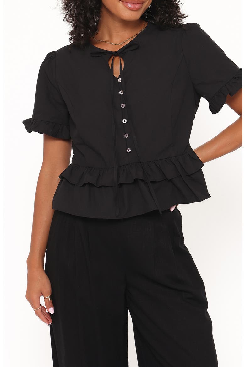 Sorcha Button-Up Peplum Top, Main, color, BLACK
