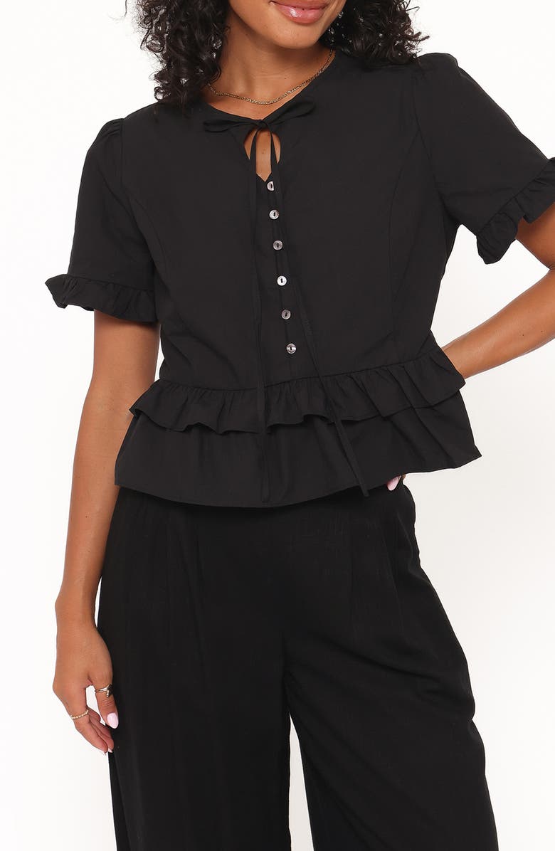 Petal & Pup Sorcha Button-Up Peplum Top, Main, color, Black