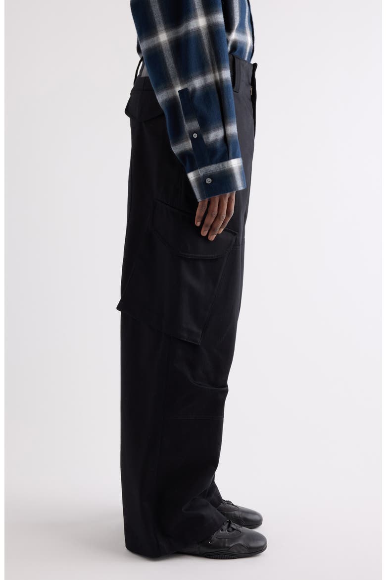 Patsono Heavyweight Organic Cotton Sateen Wide Leg Cargo Pants, Alternate, color, BLACK