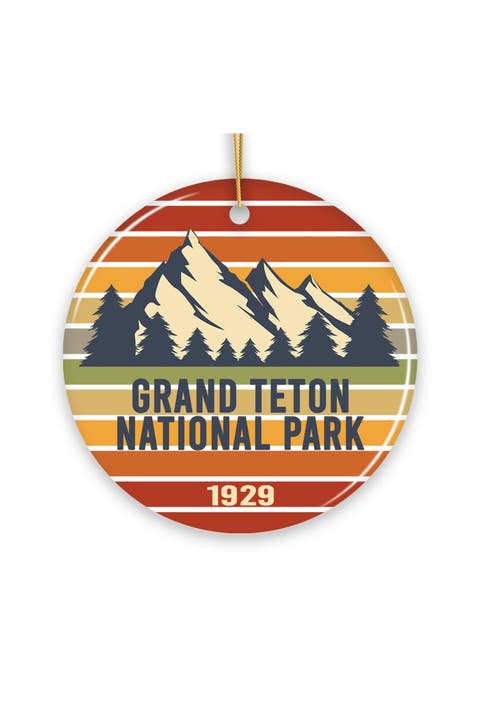 Grand Teton Retro Stripe Mountain Ornament - Version 1