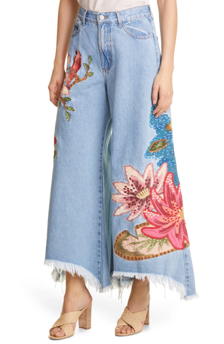 FARM Rio Embroidered Wide Leg Nonstretch Ankle Jeans, Alternate, color, 