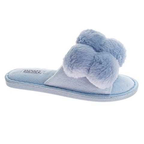 Badgley Mischka Women’s Plush Pom-pom Slippers Cozy Open-toe Slide House Shoes (adults)