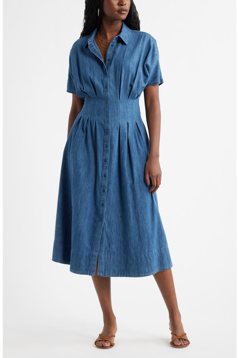 Short Dolman Sleeve Denim Shirt Dress, Main, color, DARK WASH