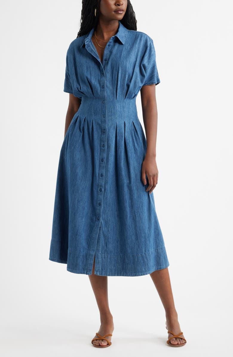 Caslon<sup>®</sup> Short Dolman Sleeve Denim Shirt Dress, Main, color, Dark Wash