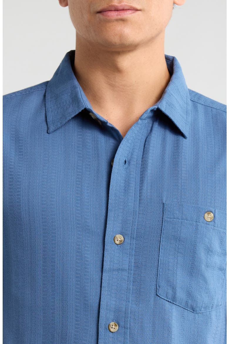 Caldera Stripe Jacquard Short Sleeve Button-Up Shirt, Alternate, color, FADED DENIM