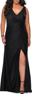 La Femme Sequin Plus Size Dress with Off the Shoulder Detail
