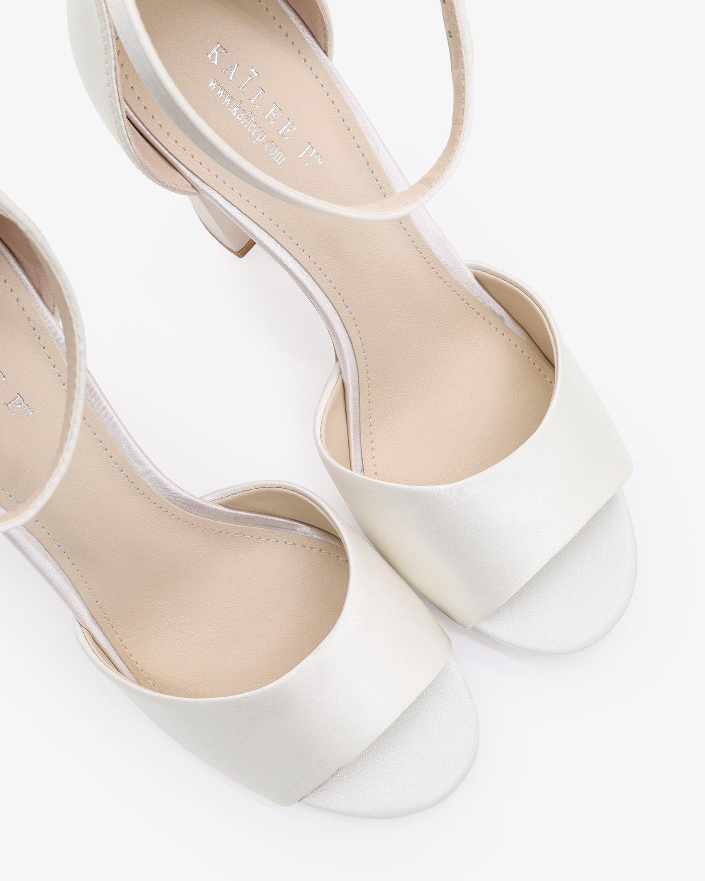 Kailee P Sasha Satin Block Heel Wedding Sandals, Alternate, color, White