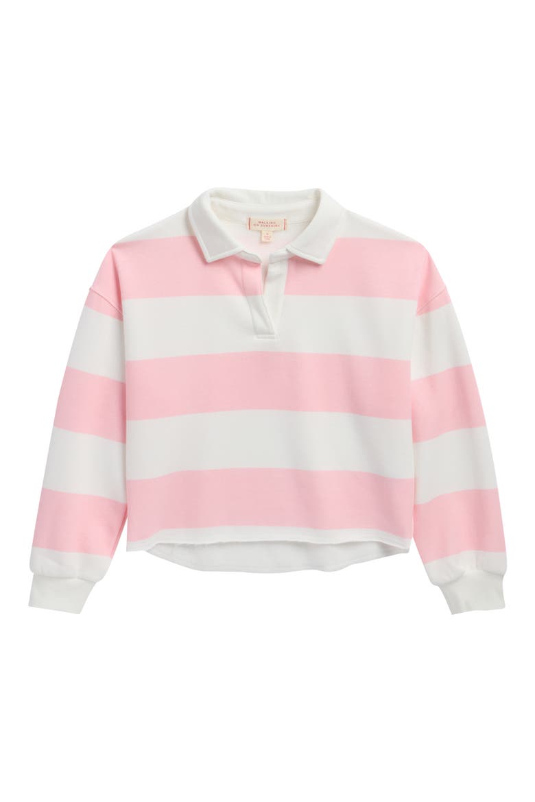 Kids' Stripe Long Sleeve Rugby Shirt, Main, color, PINK/ WHITE