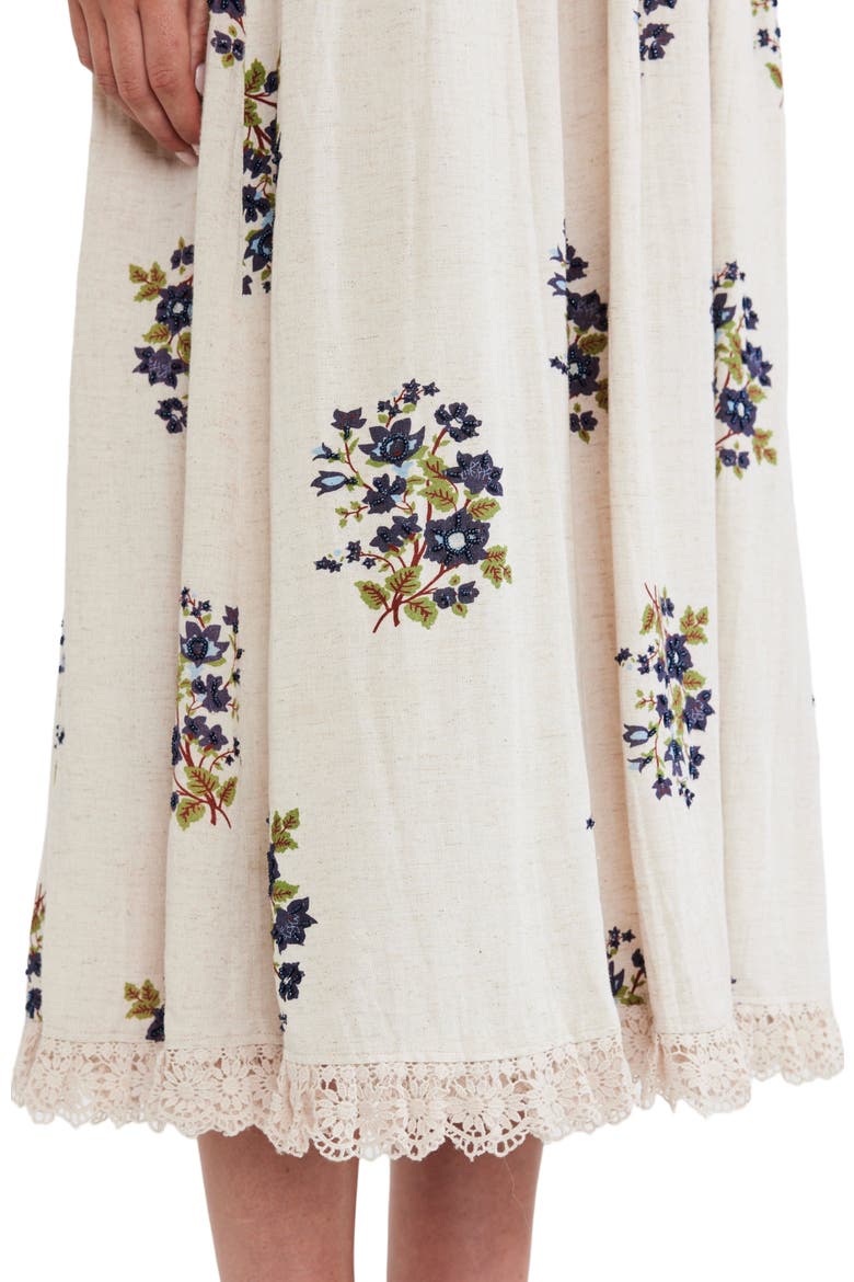 Gavin Midi Dress, Alternate, color, Oatmeal Bluesy Beaded Floral