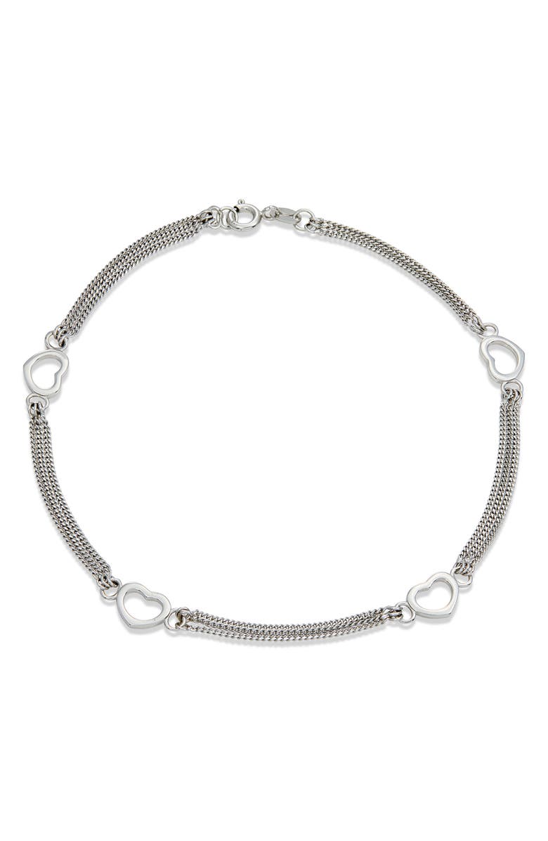 SAVVY CIE JEWELS Heart Charm Chain Anklet, Main, color, Silver