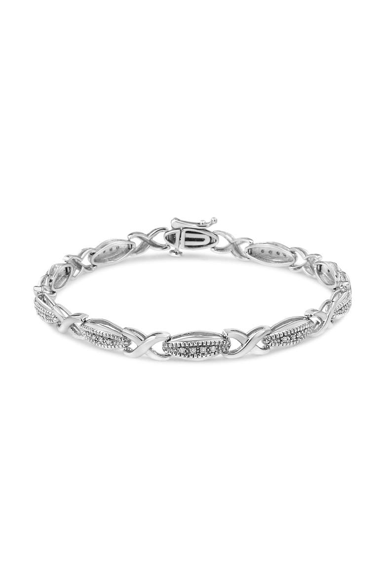 Silver 1/5 Cttw Round-Cut Diamond "X" Link Bracelet, Main, color, White