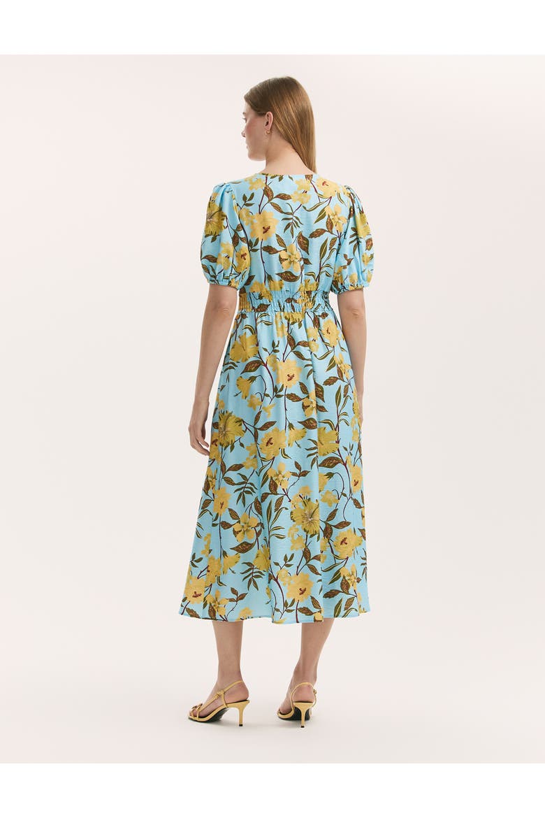 QAddison Floral Linen Blend Midi Dress, Alternate, color, Blue Floral