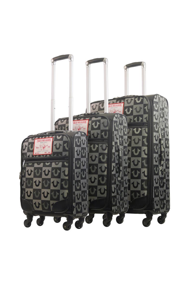 True Religion Soft Sided 3 pc checkered spinner Luggage Set