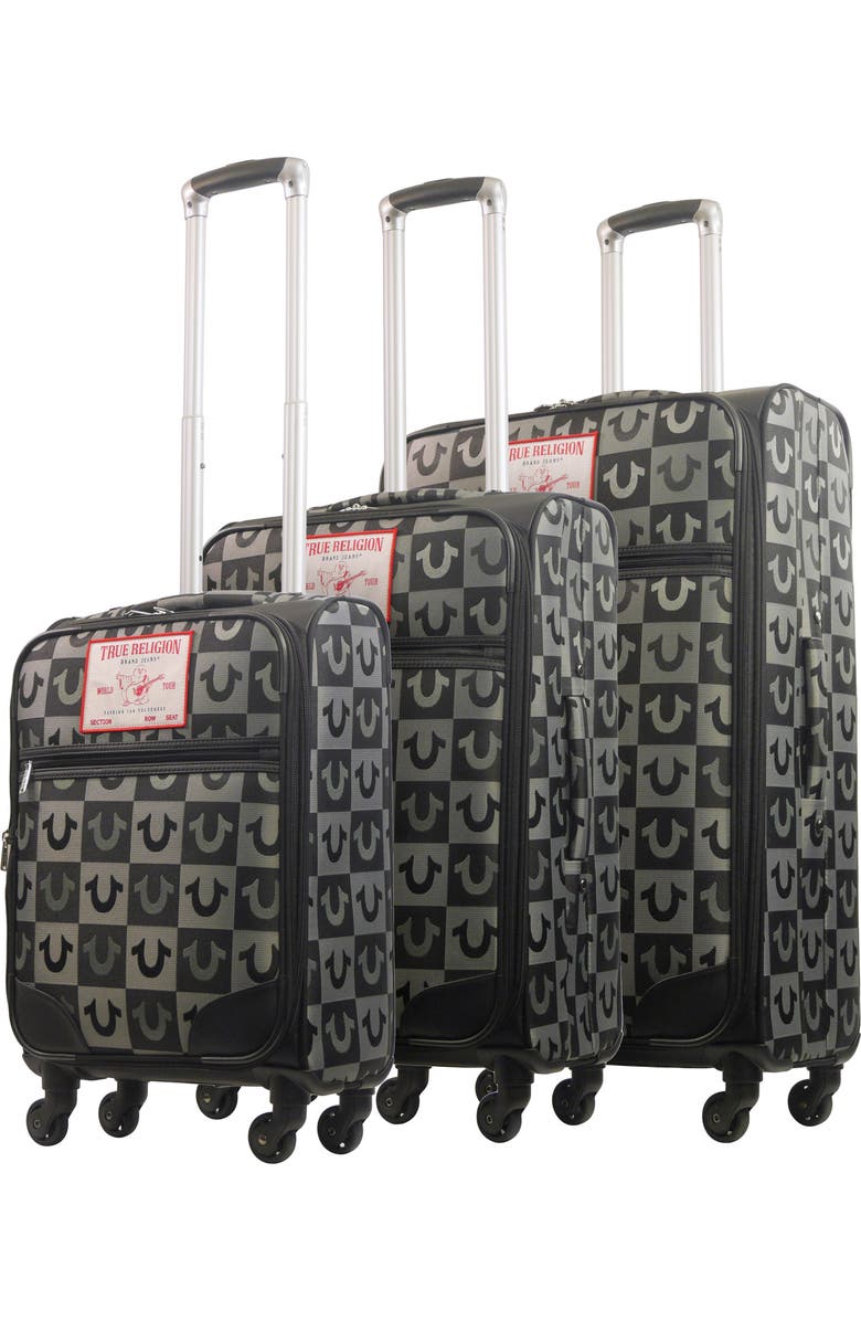 True Religion Soft Sided 3 pc checkered spinner Luggage Set, Main, color,