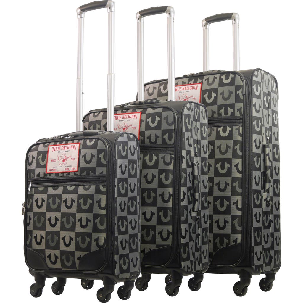 TRUE RELIGION TRUE RELIGION SOFT SIDED 3 PC CHECKERED SPINNER LUGGAGE SET