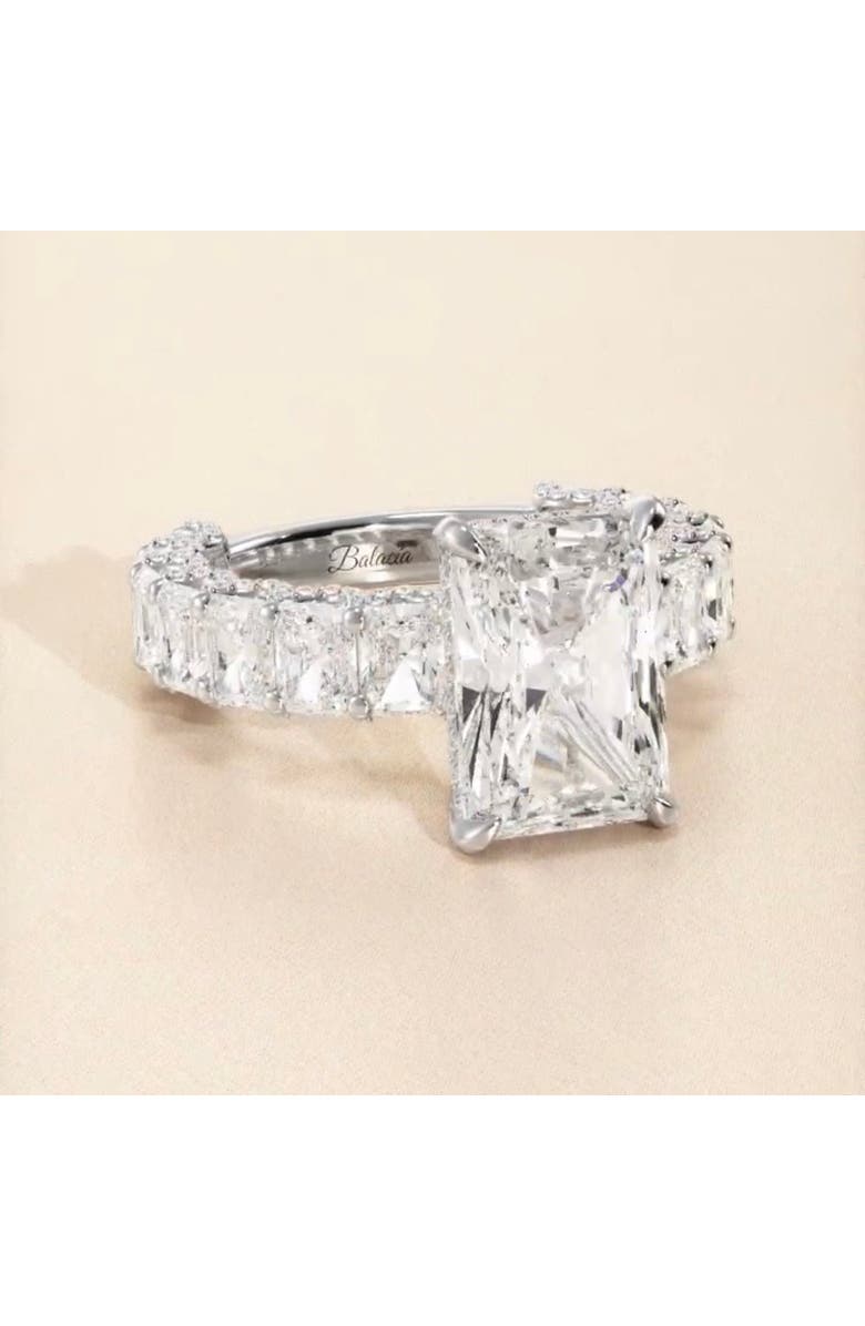 Balacia Radiant Cut Iced Out Engagement Ring with Radiant Cut Side Diamonds, Alternate, color, White Gold