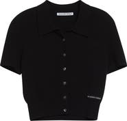 Alexander Wang Logo Short Sleeve Wool Crop Cardigan