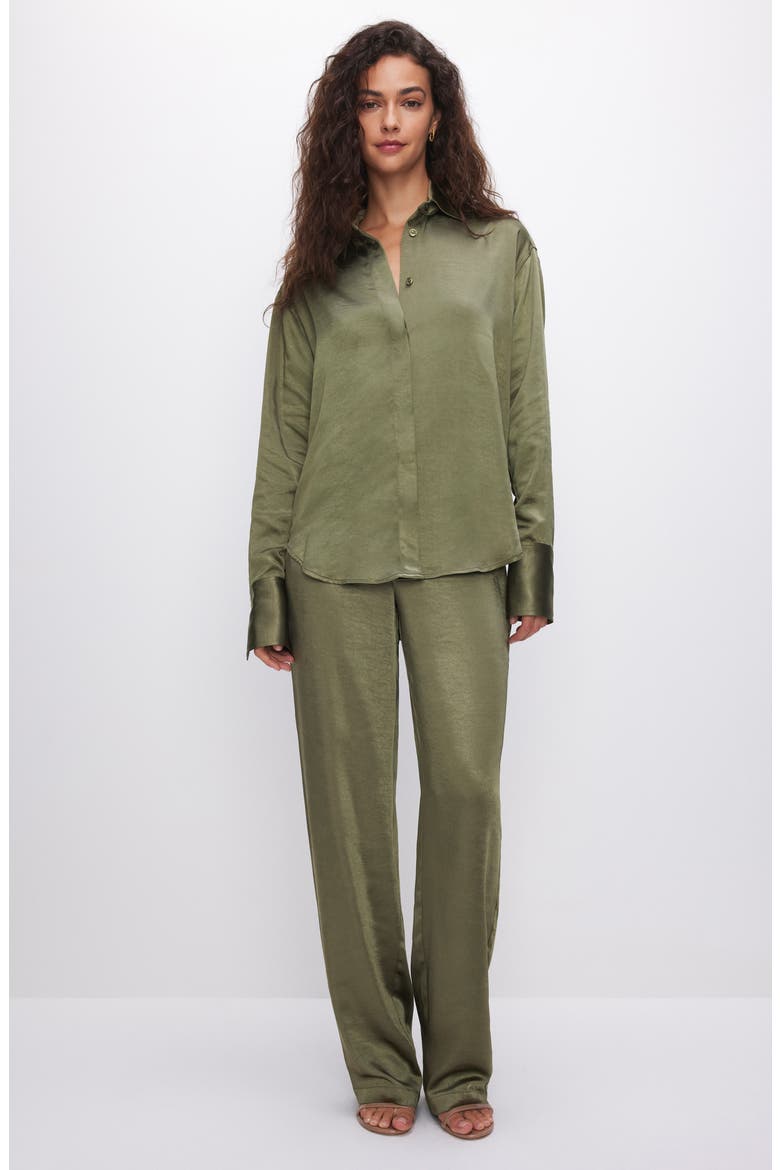 Washed Satin Button-Up Shirt, Alternate, color, JUNIPER GREEN001