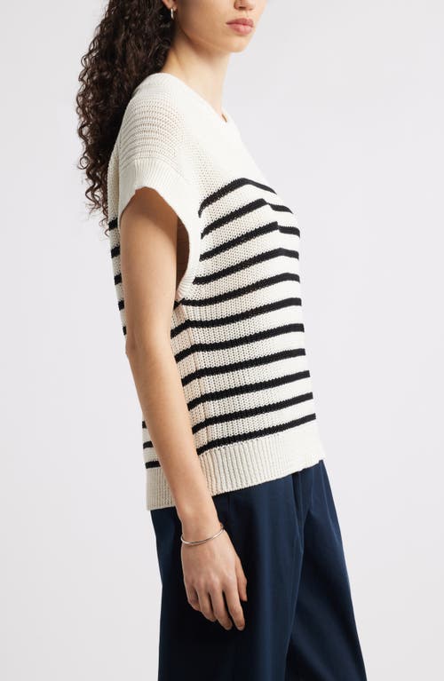 Nordstrom Crewneck Sweater In Ivory T- Black Lake Stripe