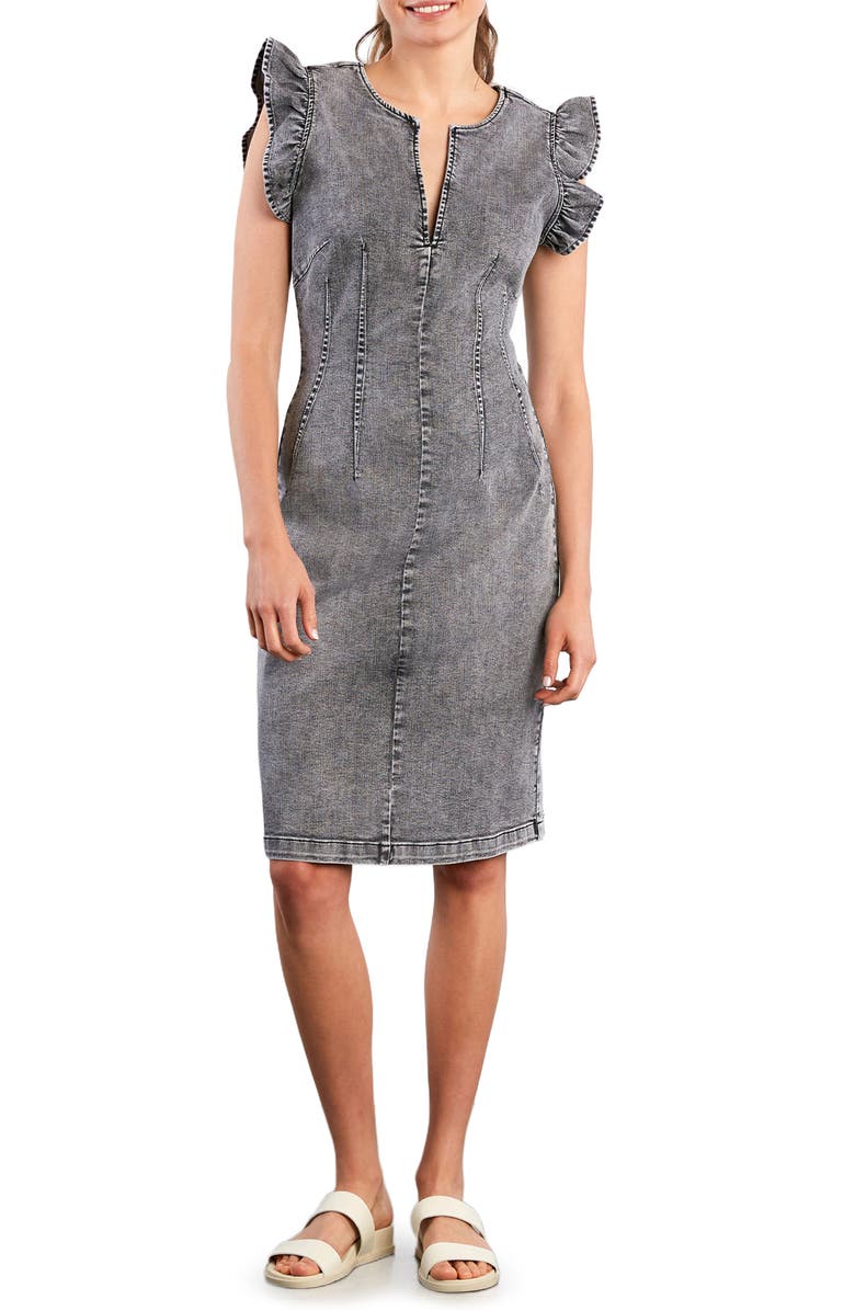 Wash Lab Denim Kitten Ruffle Sleeve Denim Dress, Main, color, Lush Grey
