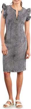 Wash Lab Denim Kitten Ruffle Sleeve Denim Dress
