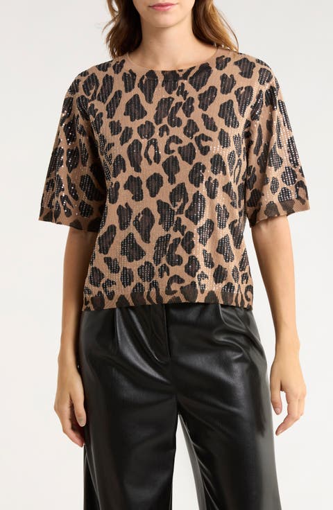 Sequins Short Sleeve Knit Sweater