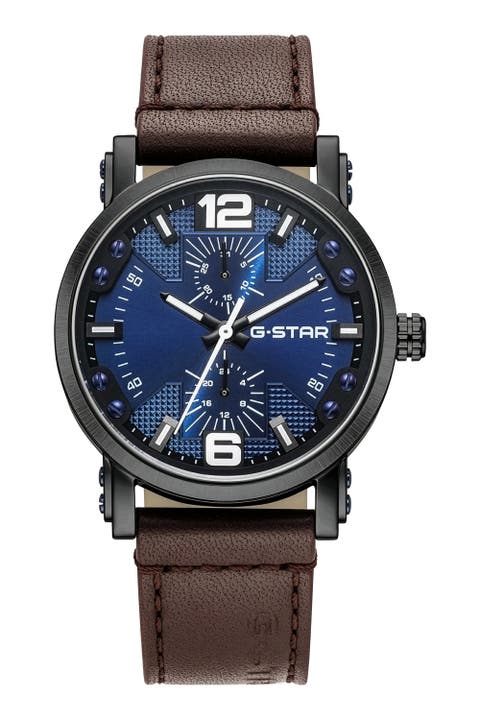 Rovic - 42mm, Blue Dial, Brown Leather Strap Watch