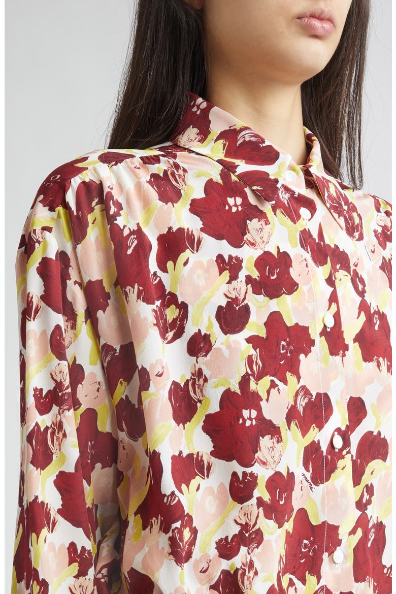 Secret Bouquet Print Silk Crêpe de Chine Shirt Jacket, Alternate, color, SBW01 LILI WHITE