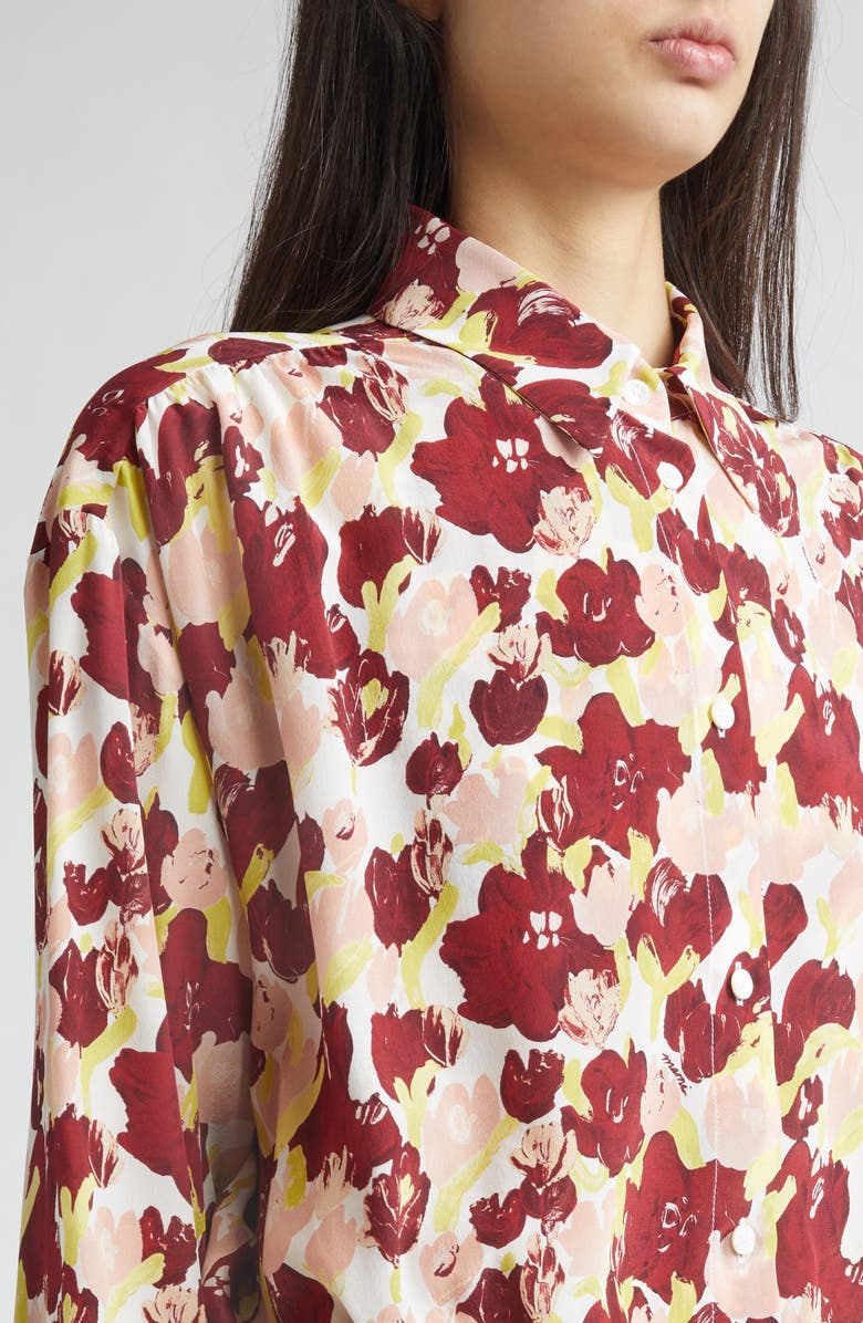 Marni Secret Bouquet Print Silk Crêpe de Chine Shirt Jacket, Alternate, color, Sbw01 Lili White
