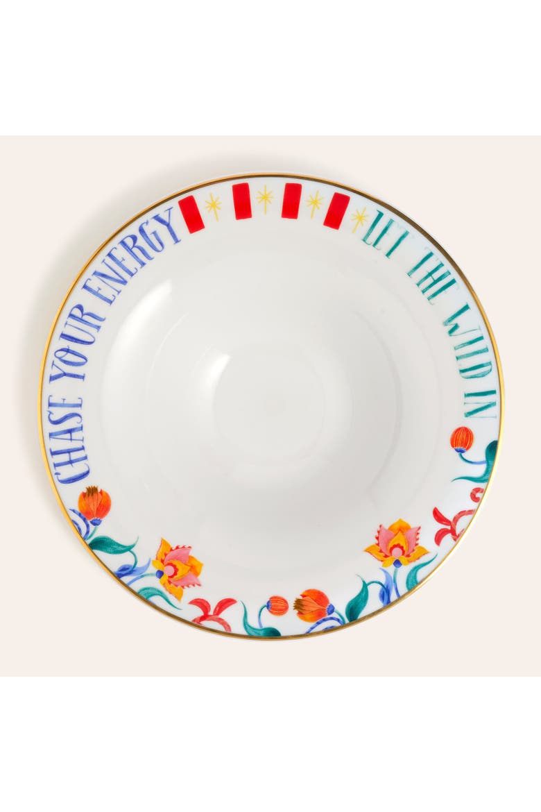Lublin Floral Rimmed Porcelain Pasta Artisan Ceramic, Main, color, White
