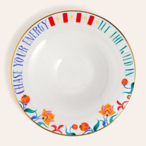 Lublin Floral Rimmed Porcelain Pasta Artisan Ceramic