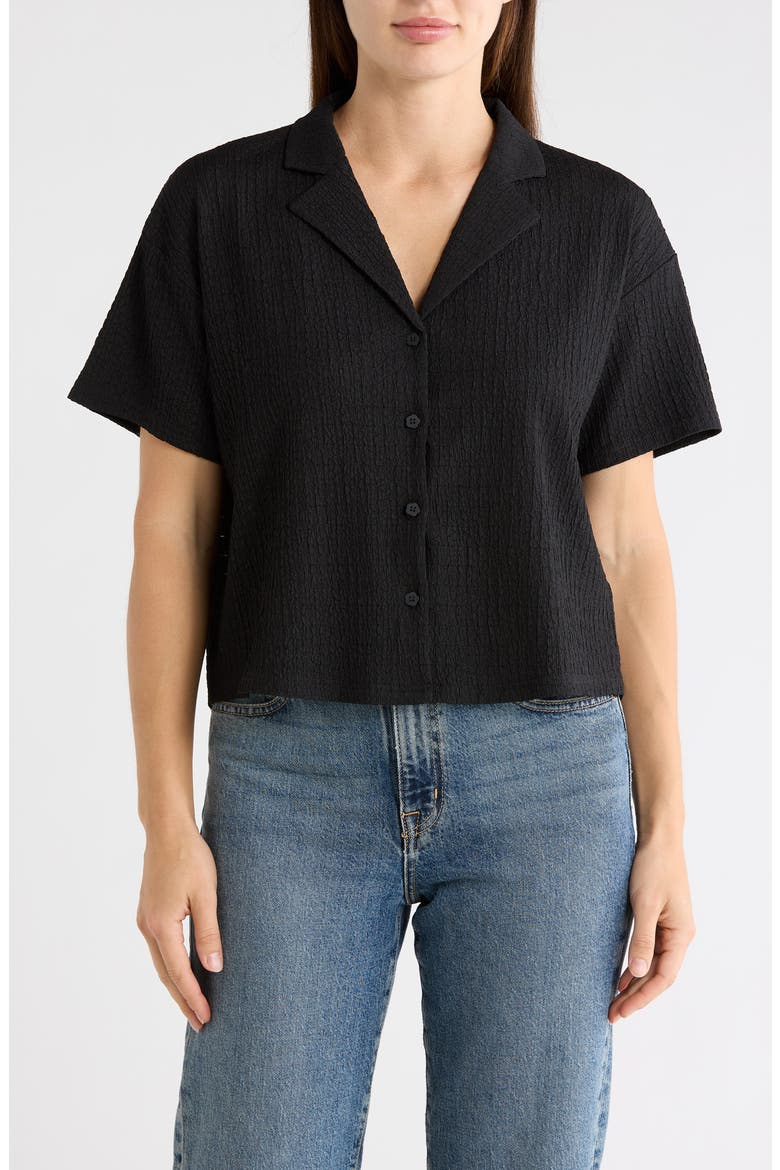 Short Sleeve Knit Button-Up Shirt, Main, color, P897 BLACK
