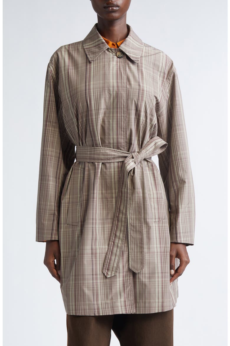Ramblasa Plaid Belted Coat, Main, color, BEIGE
