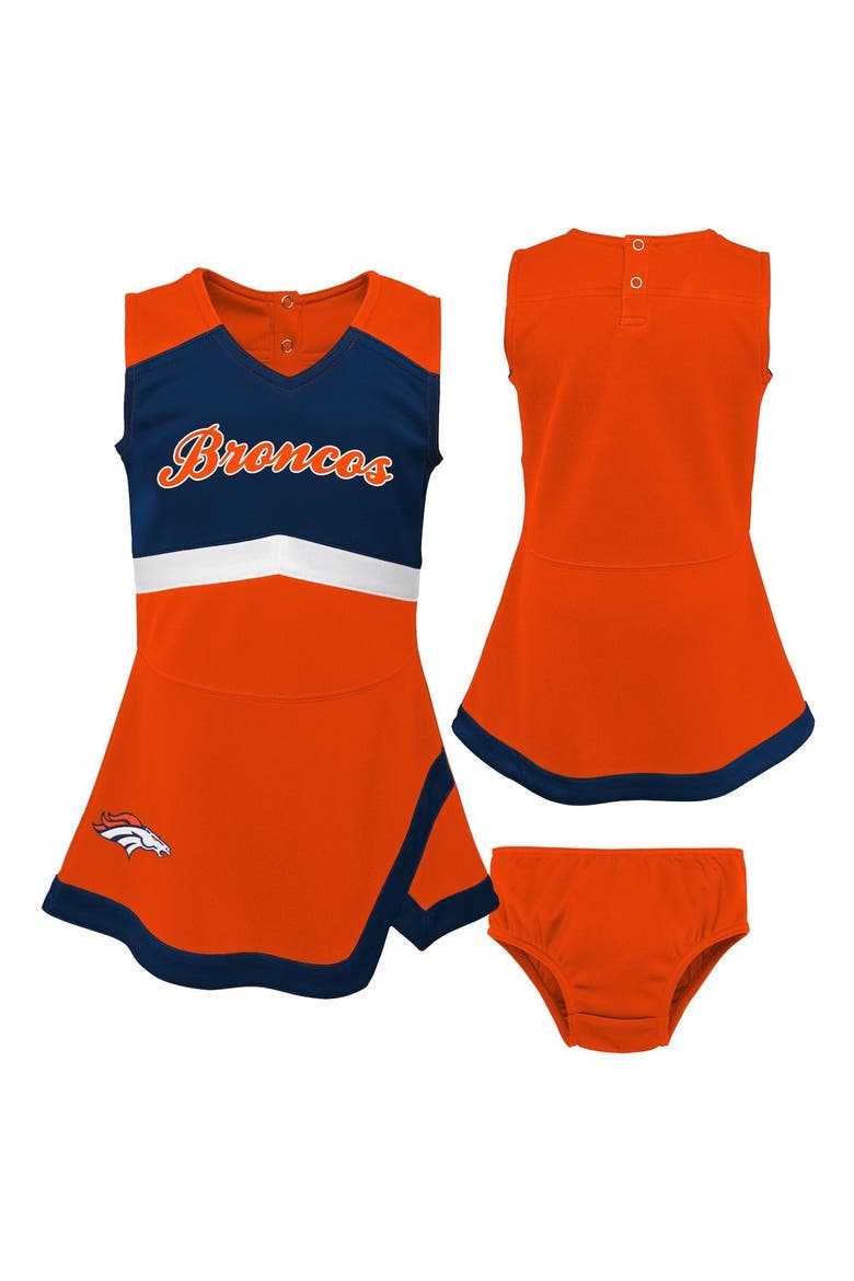 Girls Toddler Orange Denver Broncos Cheer Captain Dress with Bloomers, Main, color, Orange