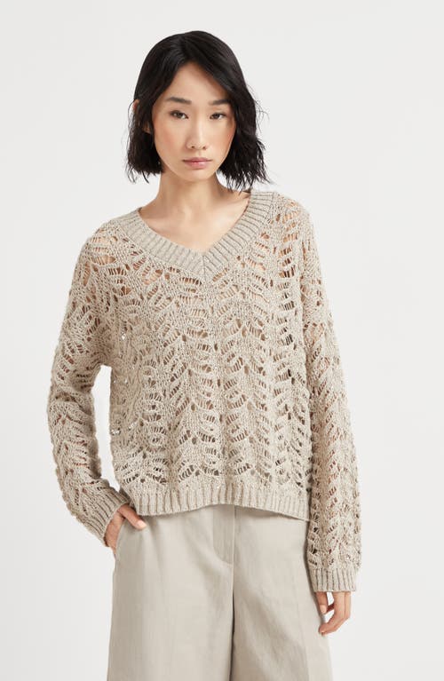 Brunello Cucinelli Light Beige Foliage Lace Sweater In Natural