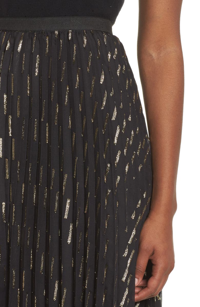 Eliza J Metallic Detail Pleated Chiffon Maxi Skirt, Alternate, color,