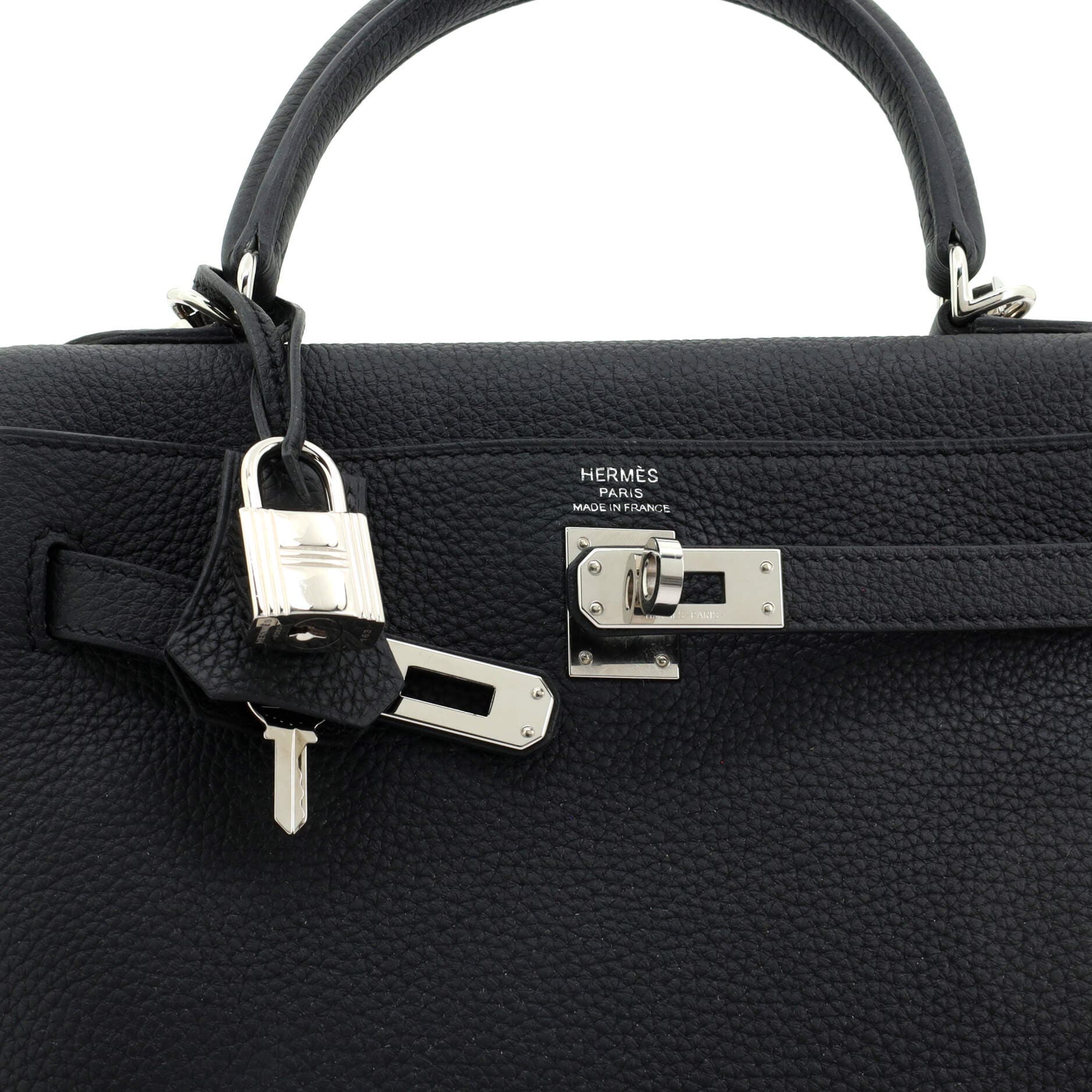 Pre-Owned Hermes Kelly Handbag Black Togo with Palladium Hardware 25, Alternate, color, Noir