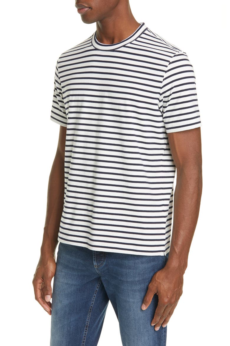 Stripe Cotton Crewneck T-Shirt, Alternate, color, WHITE/ NAVY