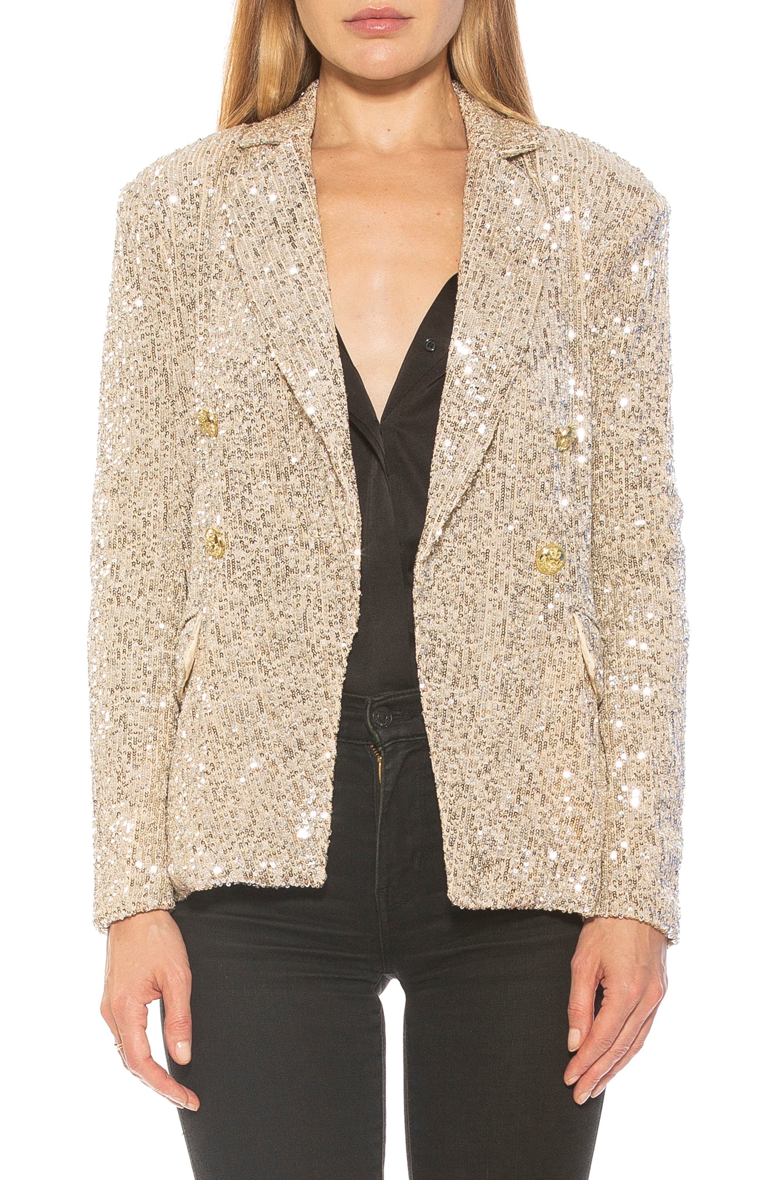 Alexia Admor Abbi Longline Double Breasted Sequin Blazer