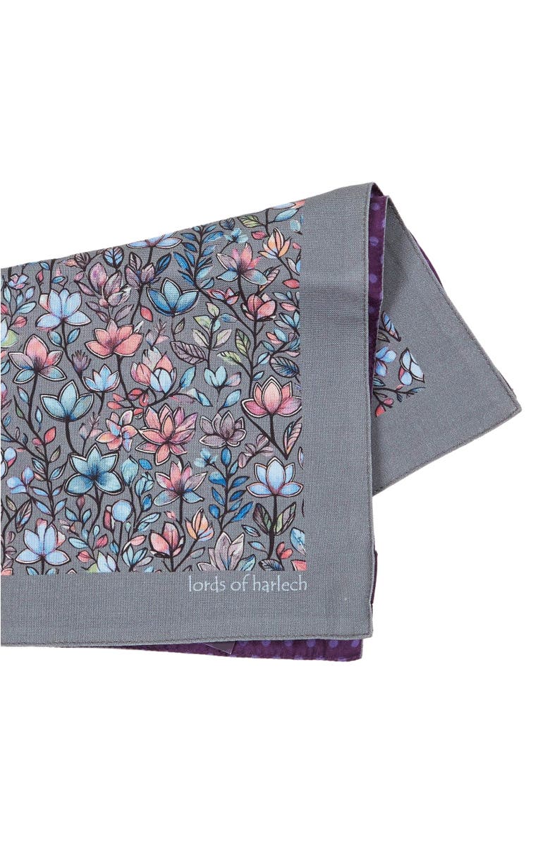 Lords of Harlech Hudson Merino Wool Handkerchief Pocket Square, Alternate, color, Mystic Floral Grey