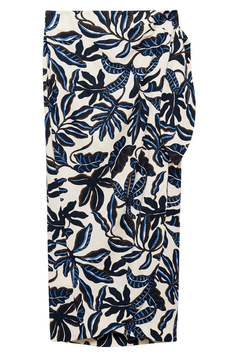 Print Linen Blend Faux Wrap Midi Skirt, Alternate, color, ECRU