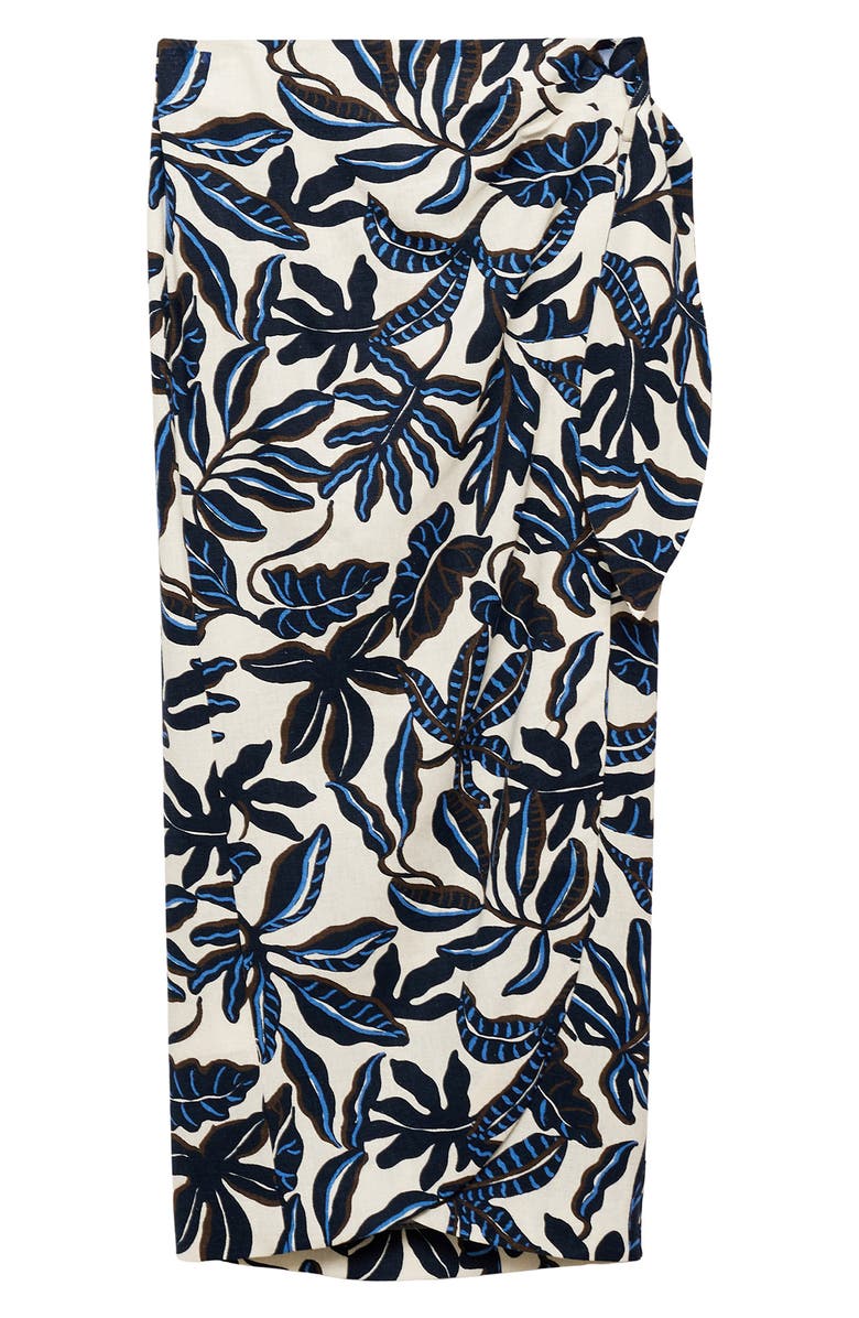 MANGO Print Linen Blend Faux Wrap Midi Skirt, Alternate, color,