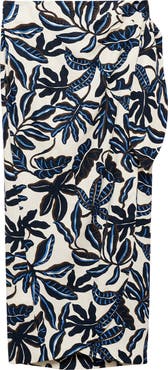 MANGO Print Linen Blend Faux Wrap Midi Skirt